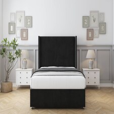 Sloomy Devonshire Black Plush Divan Bed With Mattress No Drawers With 54" Wingback Headboard 6' Super King | Black | Black | Super King | 1