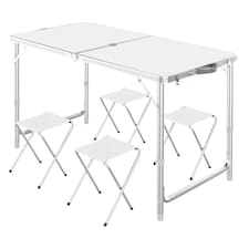 4ft Folding Camping Table and 4 Stools Set - 120cm Adjustable Height Picnic Table