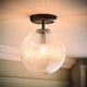 image 3 of ValueLights Kempton Black Flush Ceiling Light Ribbed Globe Shade | Black