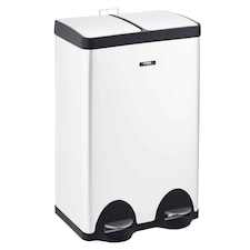 Cooks Professional Dual Pedal Recycle Bin 60L with 2 x Compartments & Soft Close Lids | White