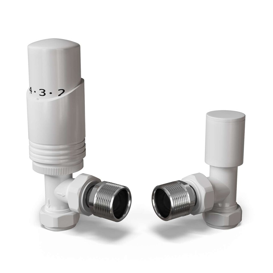 image 1 of Talus Bold Thermostatic Radiator Valve & Lockshield Angled - White - 8mm