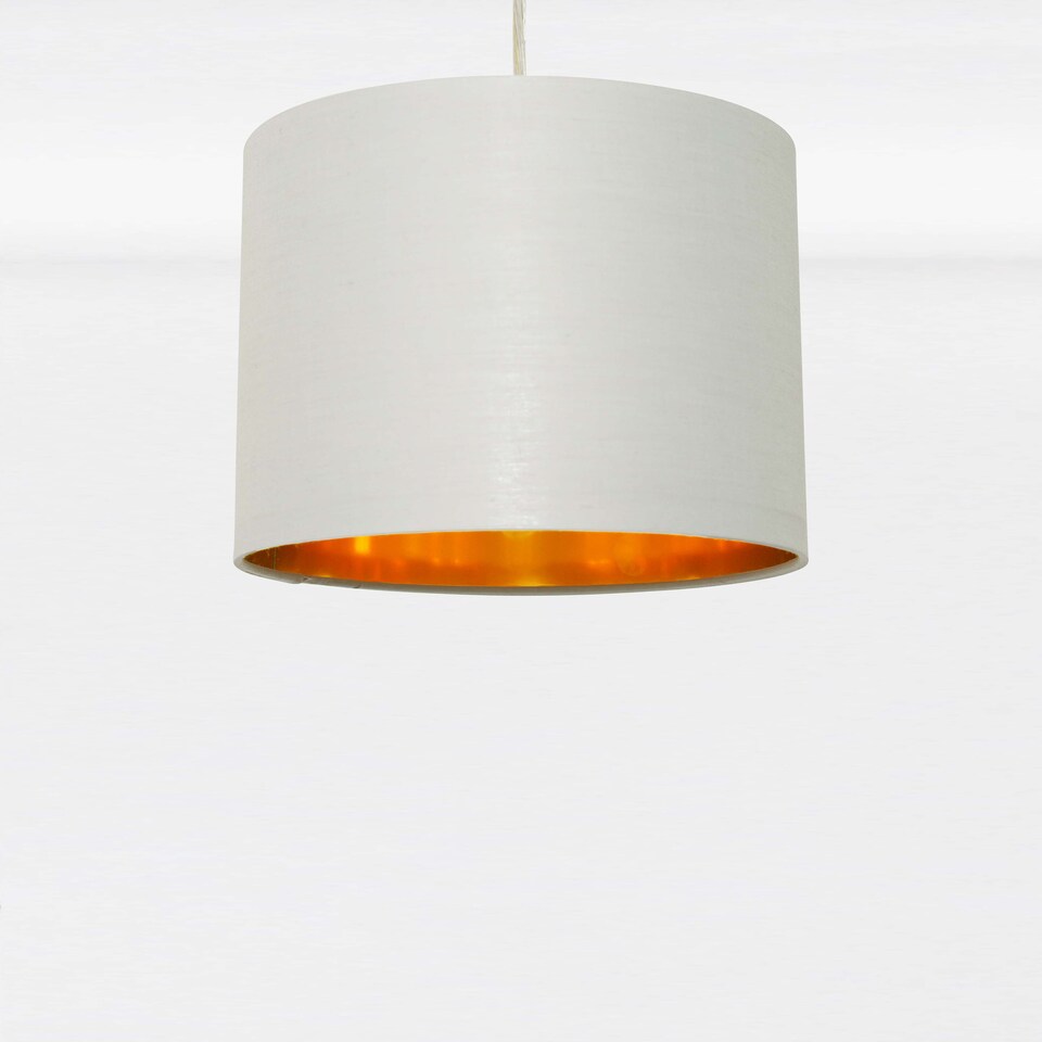 image 1 of Set of 2 Grey Cotton Gold Lining 25cm Pendant Lightshade | Grey | Gold | Medium | 2