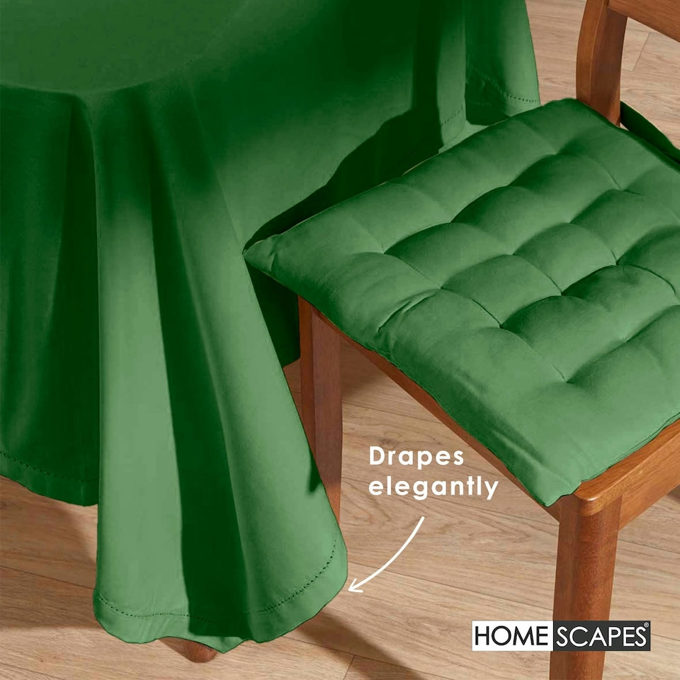 image 1 of Homescapes Plain Cotton Dark Green Tablecloth - 178 x 305 cm Green