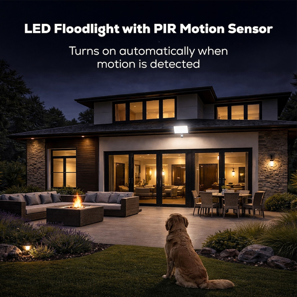 image 1 of TCP 30W LED Floodlight with PIR Motion Sensor, Efficient Outdoor Light with Screwless Connector