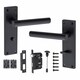 image 1 of Golden Grace T-Bar Bathroom Door Handles Set on Lever Backplate in Matt Black Finish Complete with Latch, Lock and 1 Pair of 3" Ball Bearing Hinges Black