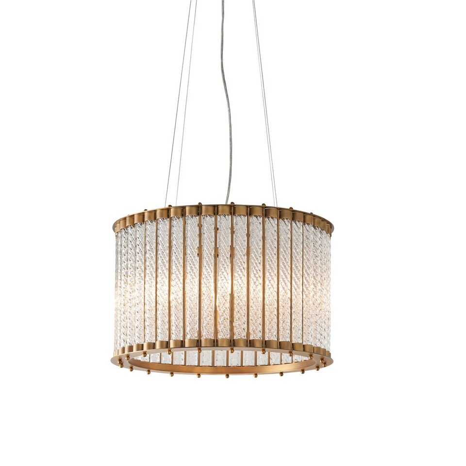 image 1 of Romola Pendant Ceiling Light Matt Gold Finish, Clear Ribbed Glass, 6x E14