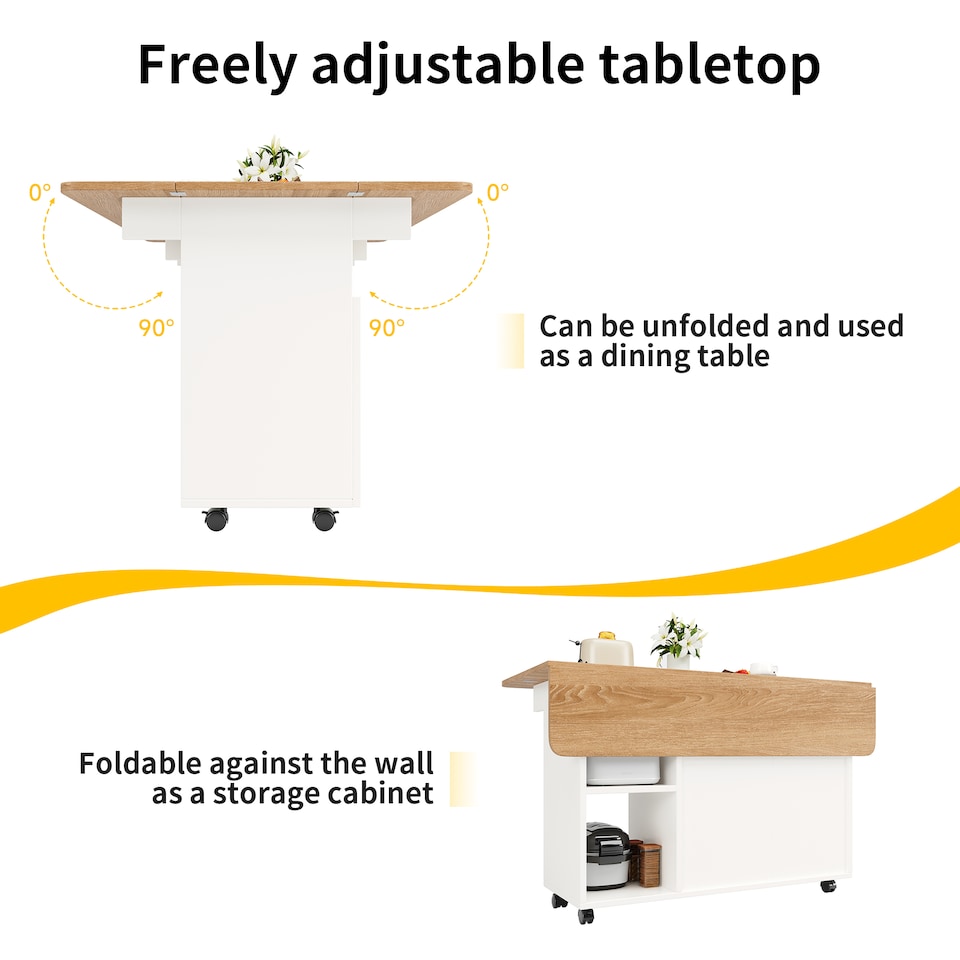 image 1 of VILUXE Kitchen island, kitchen cabinet, removable serving trolley, buffet cabinet, dining trolley with wood grain, buffet cabinet, multifunctional dining table with storage space, White