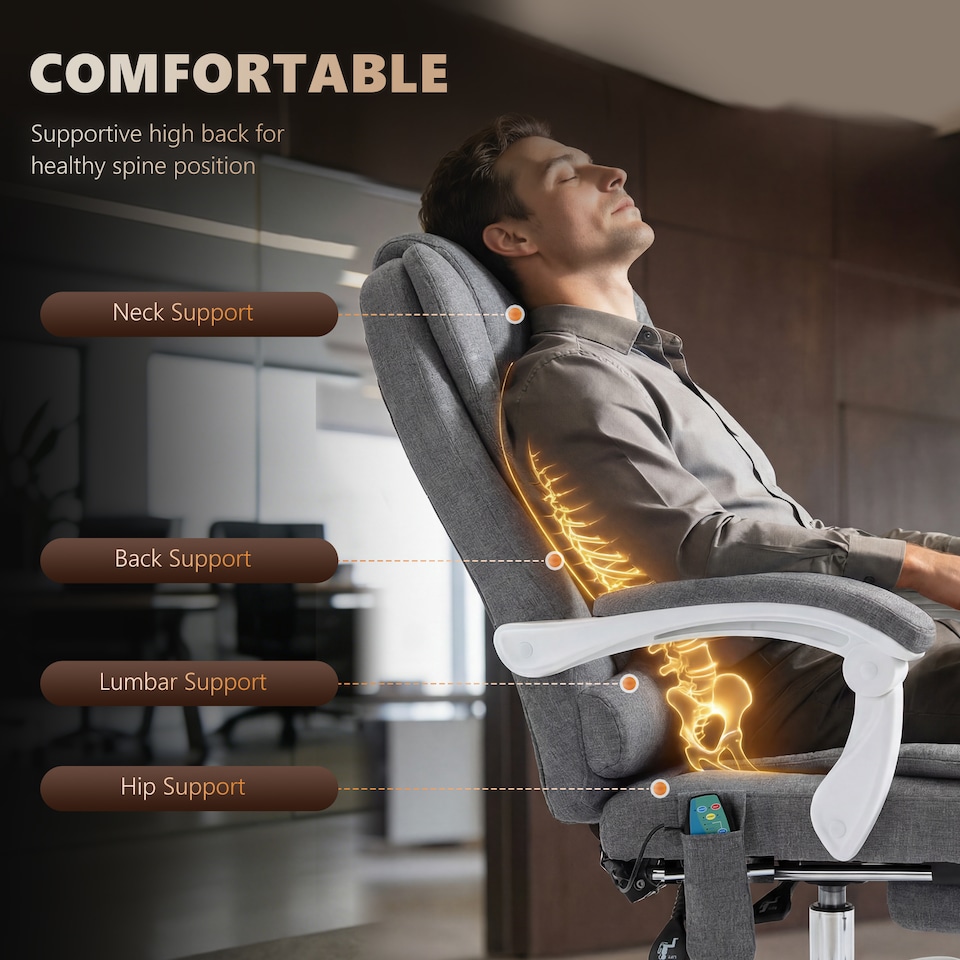 image 1 of Vinsetto Ergonomic Heated 6 Points Vibration Massage Office Chair, Grey