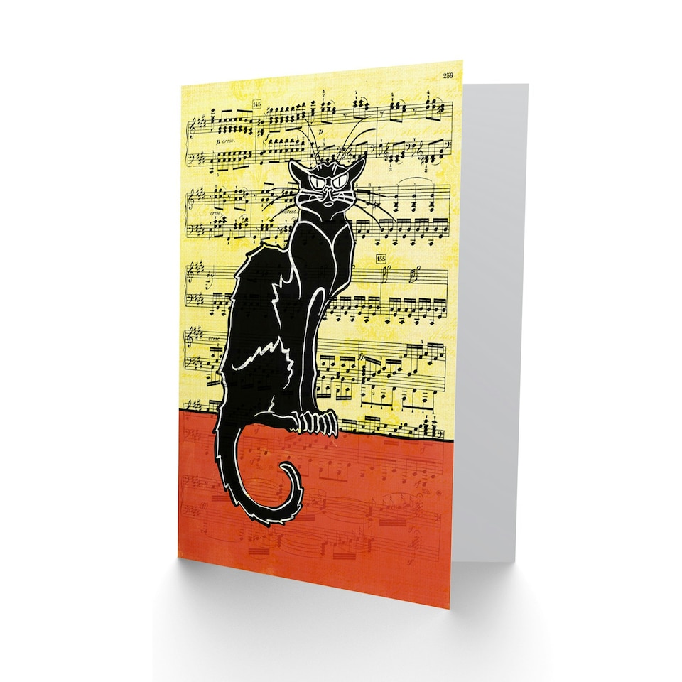 image 1 of Upcycle Chat Noir Music Sheet Cat Art Card