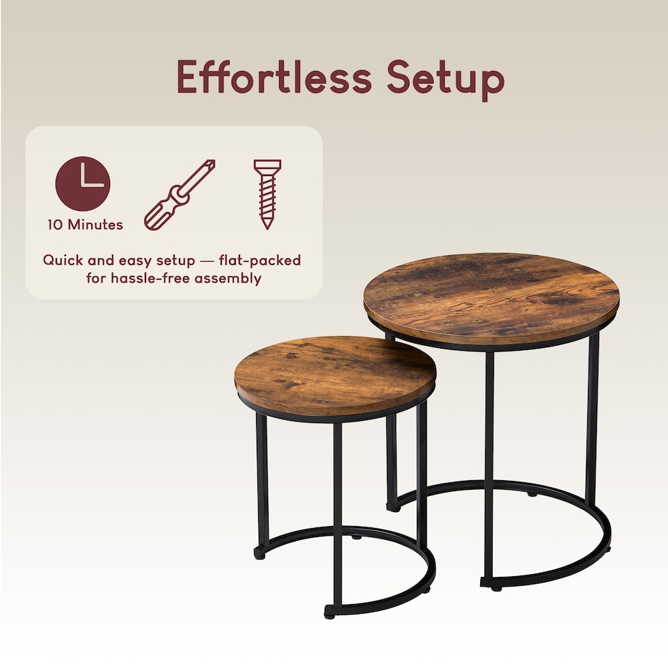 image 1 of Vida Designs Brooklyn Round Nest of Tables 2 Piece Set Nesting Sofa Bedside Side Table, Dark Wood