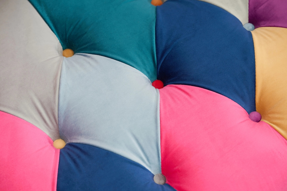 image 1 of Multicoloured Velvet Patchwork 1 Seater Scroll Arm Chesterfield Sofa PORTOFINO