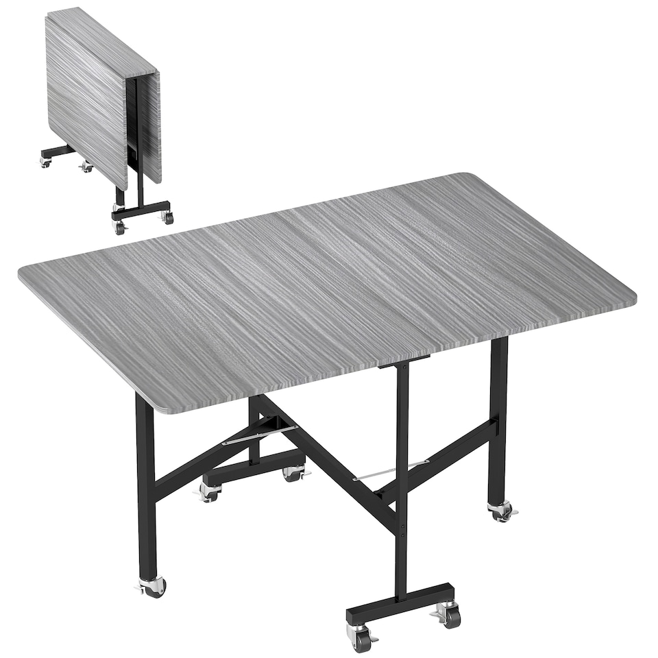 image 1 of HOMCOM Mobile Drop Leaf Table, Folding Dining Table with 6 Wheels & Brakes, Kitchen Table for Small Spaces, Grey | Grey