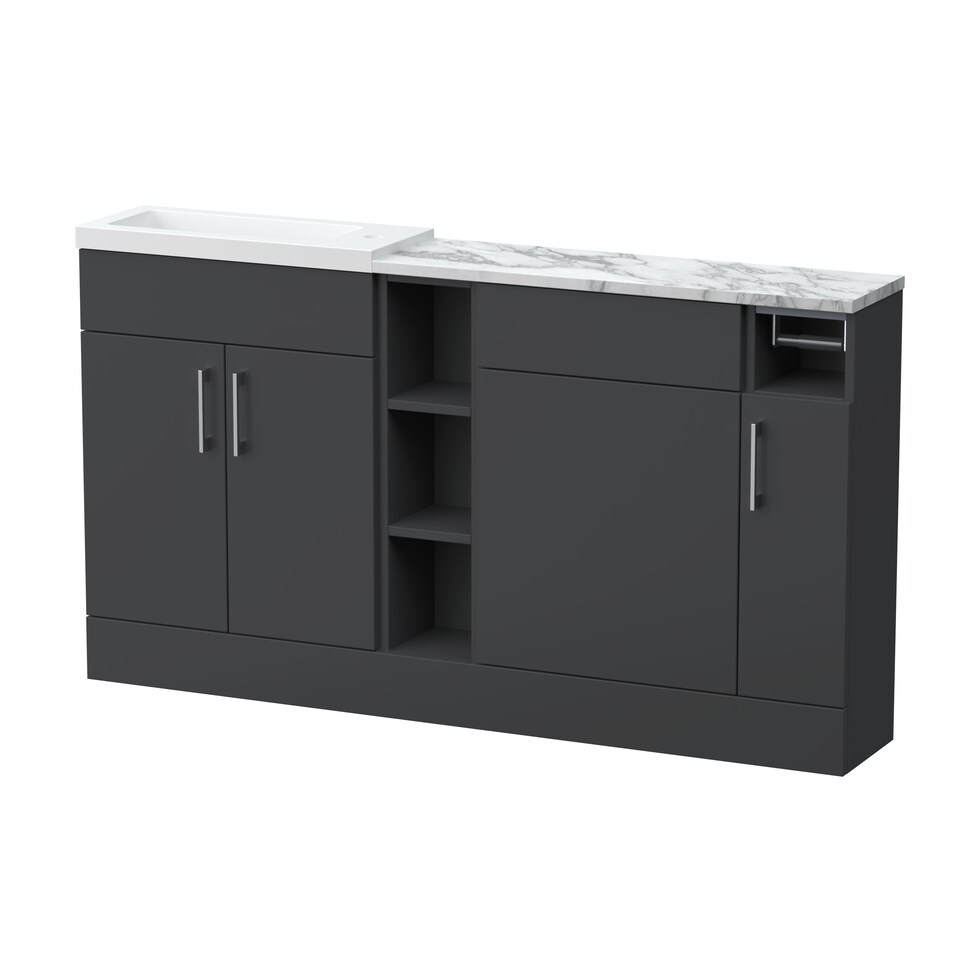 image 1 of Balterley Wichnor Contemporary Floor Standing Compact 3 Door Vanity Basin WC Combination Unit with Basin and Worktop, 1500mm, Dark Grey