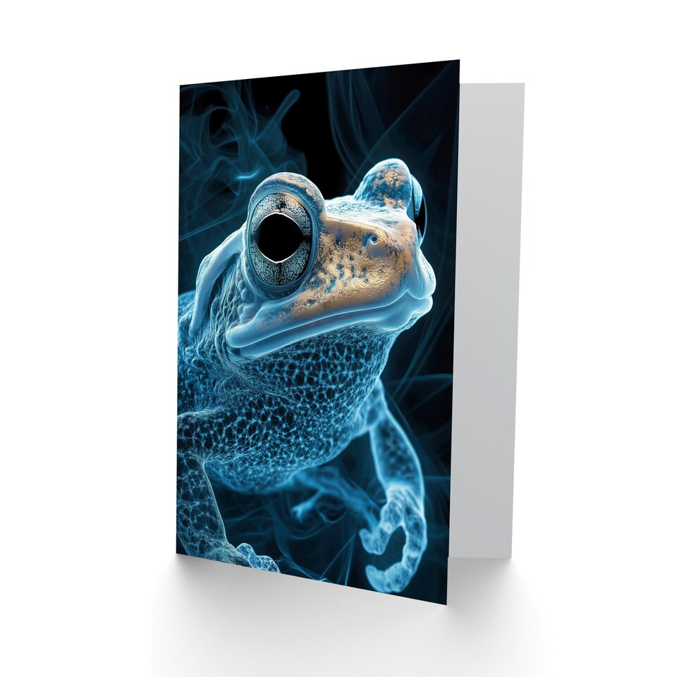 image 1 of Toad Portrait Gold Electric Blue Bioluminescent Birthday Greeting Card