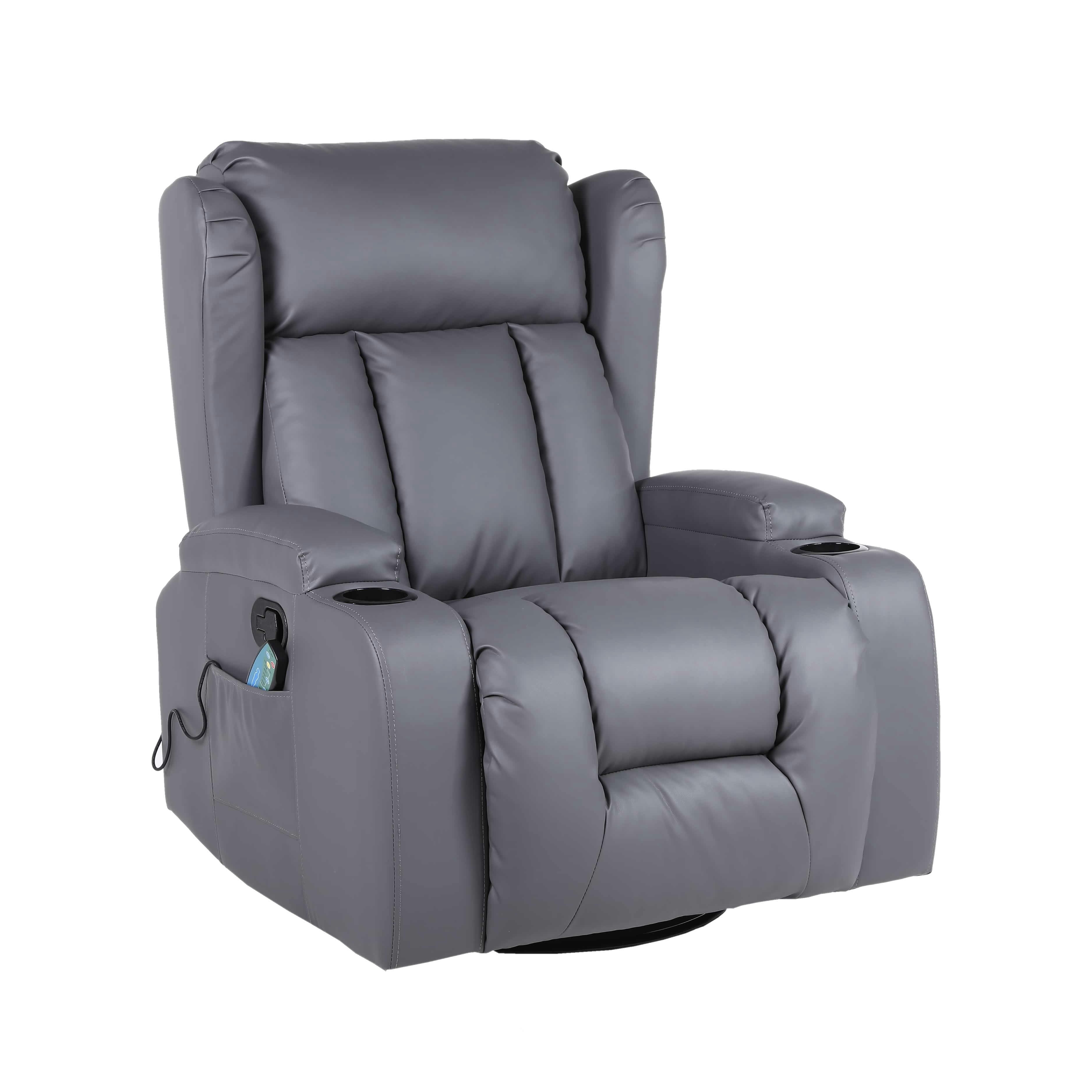SoHo 10 in 1 Recliner Armchair With Swivel, Tilt Heated and Massage Functionality Grey | Grey | One Size