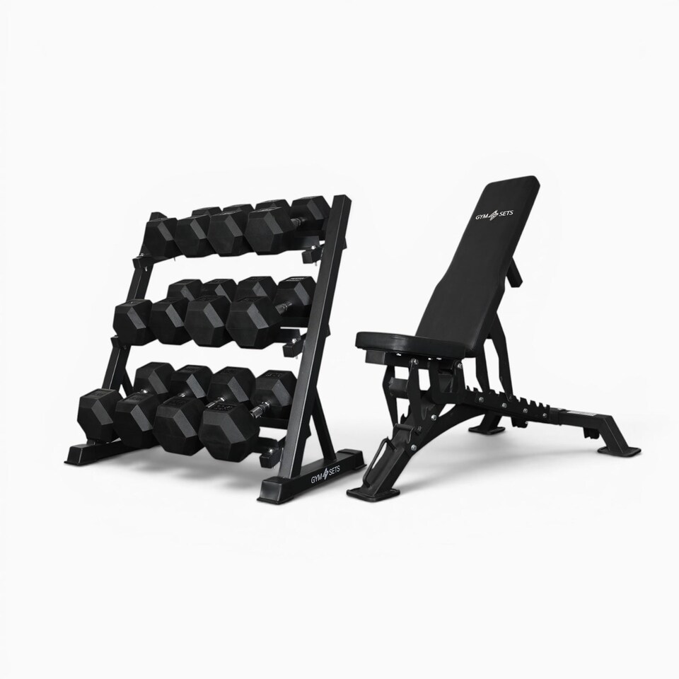 image 1 of GYM SETS 3Tier Dumbbell Storage Rack- (1 Rack | 25-35kg | 25 / 27.5 / 30 / 32.5 / 35kg / Commercial Bench | +£120)