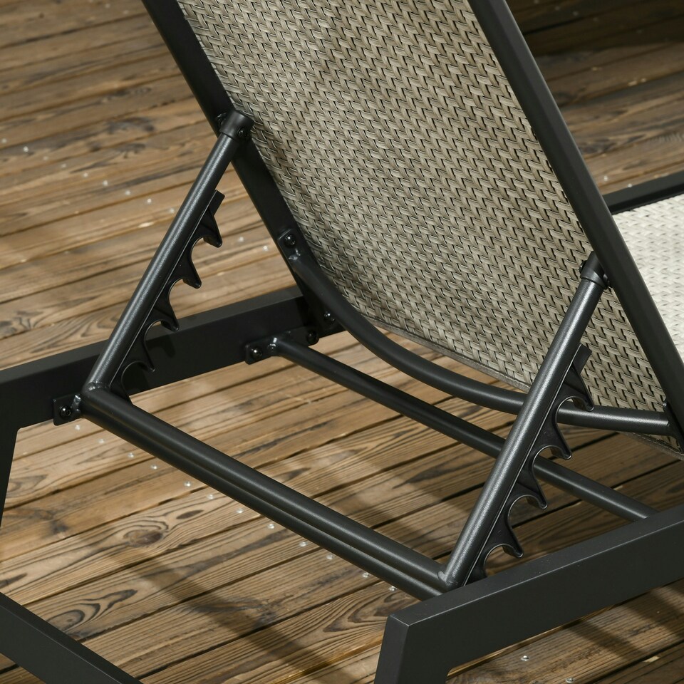 image 1 of Outsunny Outdoor PE Rattan Sun Loungers w/ 5-Position Backrest & Wheels, Grey