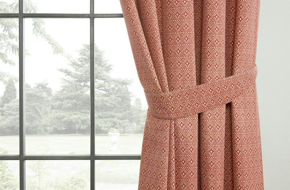 image 1 of Aztec Pencil Pleat Curtain Pair - Orange - 117cm x 229cm | Orange