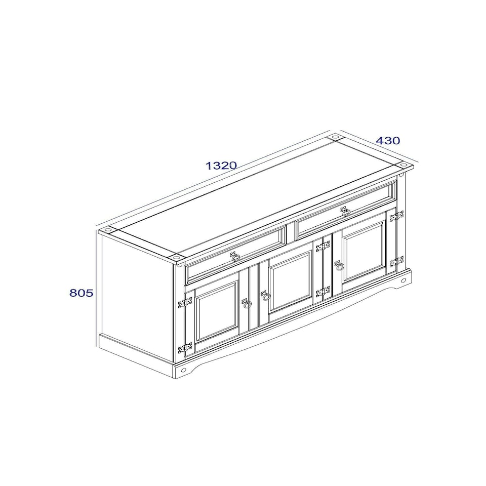 image 1 of Core Products Corona Grey Premium Medium Sideboard With 3 Doors & 2 Drawers H80.6cm x W132.0cm x D43.0cm Grey