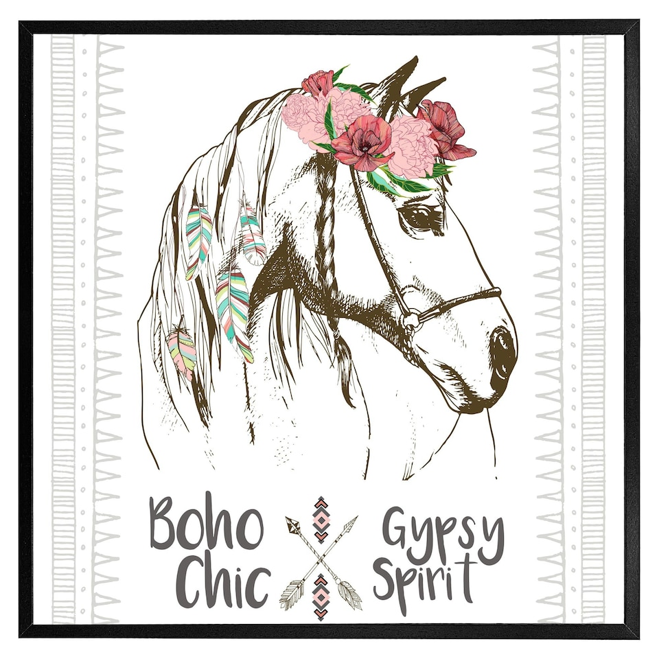 image 1 of Horse with flower chic (Picutre Frame) Grey | M