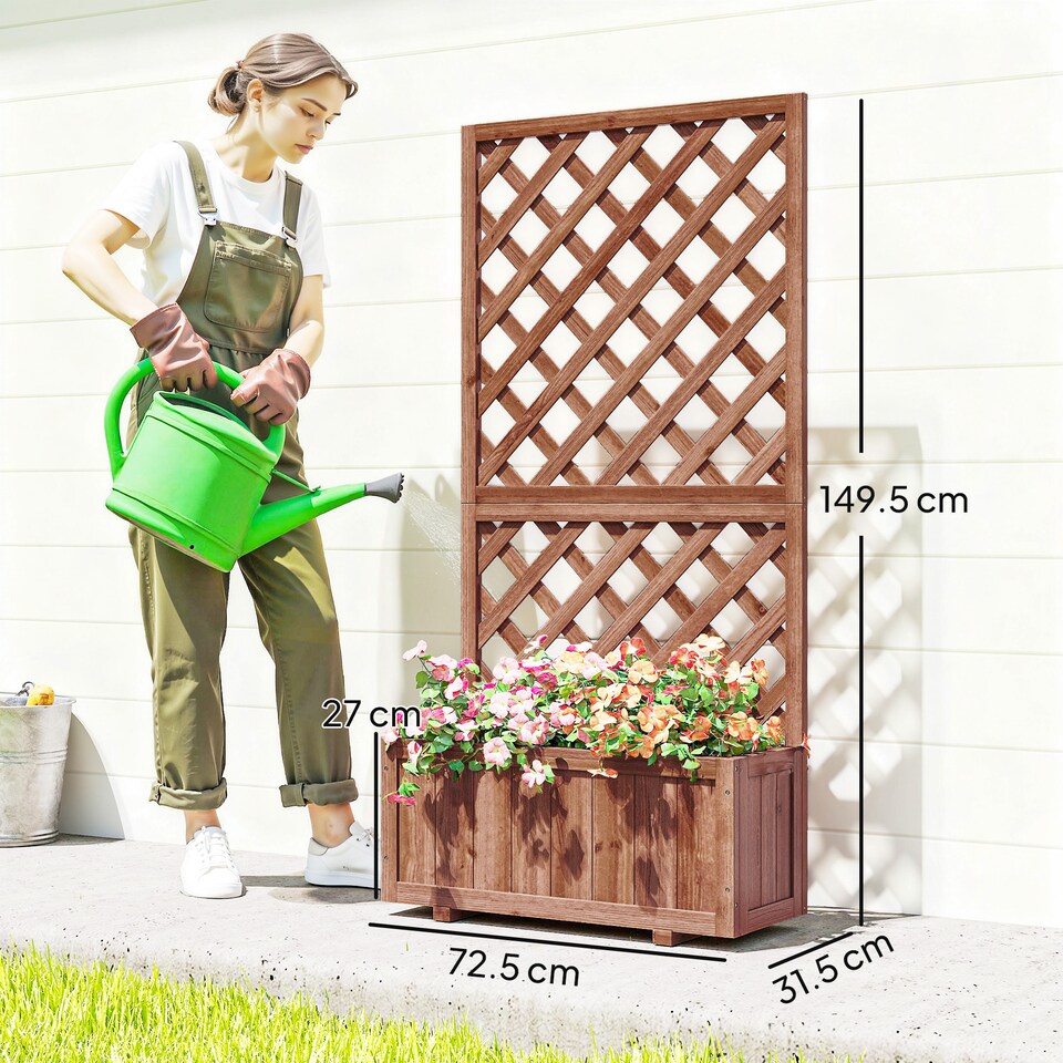 image 1 of (72.5 x 31.5 x 149.5 cm, Orange) Outsunny Wood Planter with Trellis