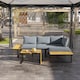 image 9 of Outsunny 3 Pieces Patio Furniture Set, Outdoor Garden Sofa Conversation Set w Padded Cushions, Wood Grain Plastic Top Table and Side Panel, Dark Grey
