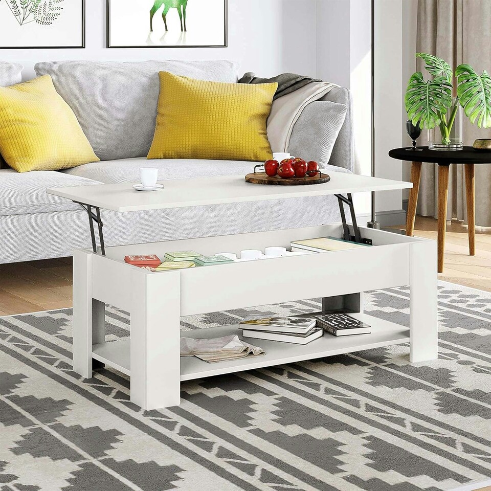 image 1 of White High Gloss Lift Top Storage Coffee Table White
