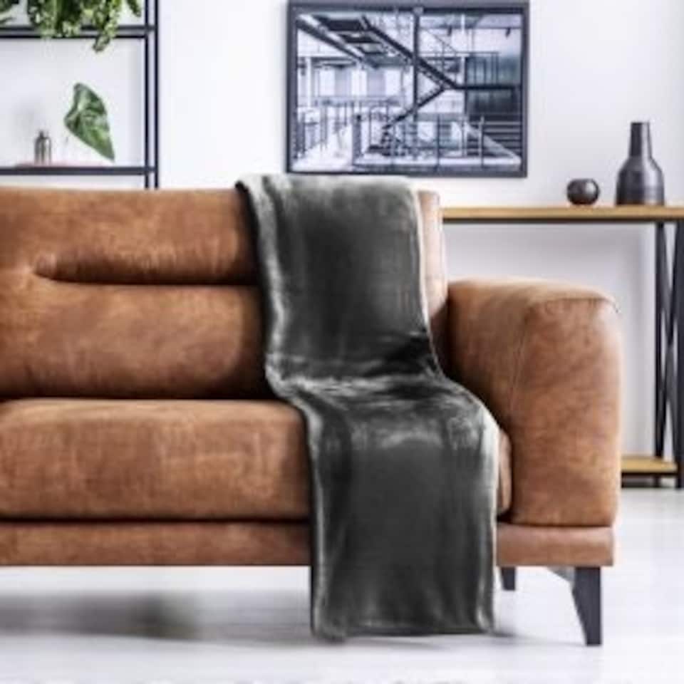 image 1 of Plush Collection Flannel Fleece Super Soft Throw in Charcoal (55" x 71") Grey | Grey