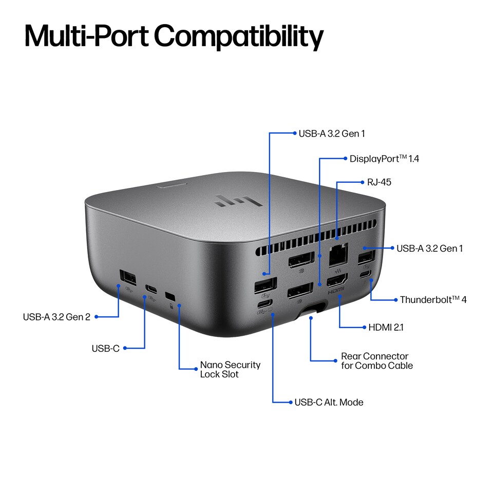 image 1 of HP Thunderbolt 4 Ultra 280W G6 Dock, Wired, Thunderbolt 4, 280 W, 10,100,1000,2500 Mbit/s, Grey, 8K Ultra HD