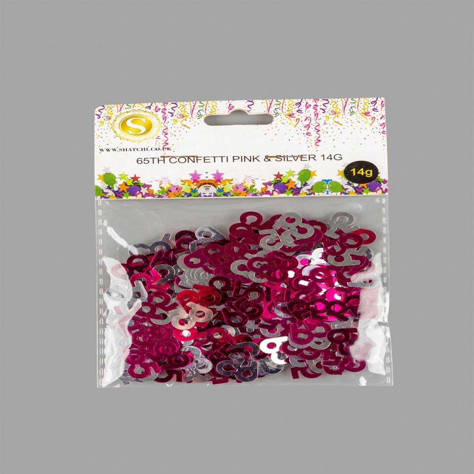 image 1 of 2 Packs of Pink & Silver 65th Confetti (14g)