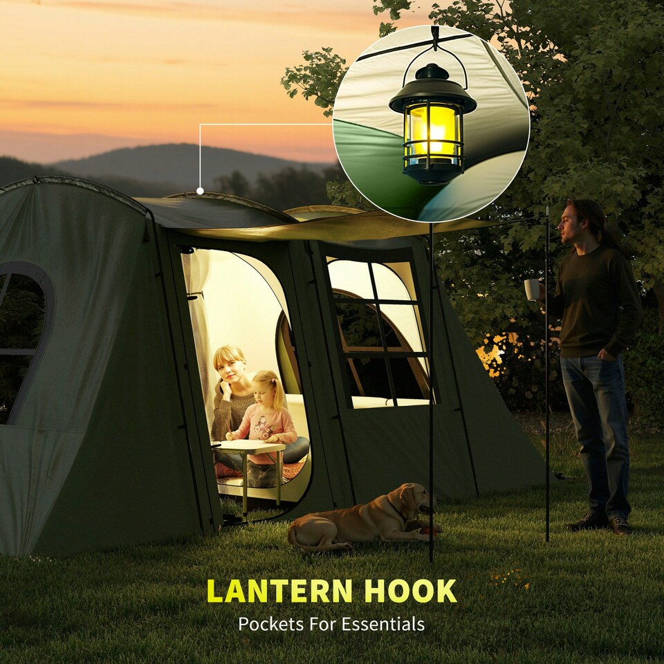 image 1 of Outsunny 3-4 Man Tunnel Tent with Sewn in Floor, 3000mm Waterproof 