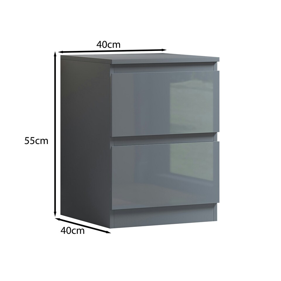 image 1 of FWStyle Stora 2 Drawer Bedside Cabinet - Grey Gloss Front