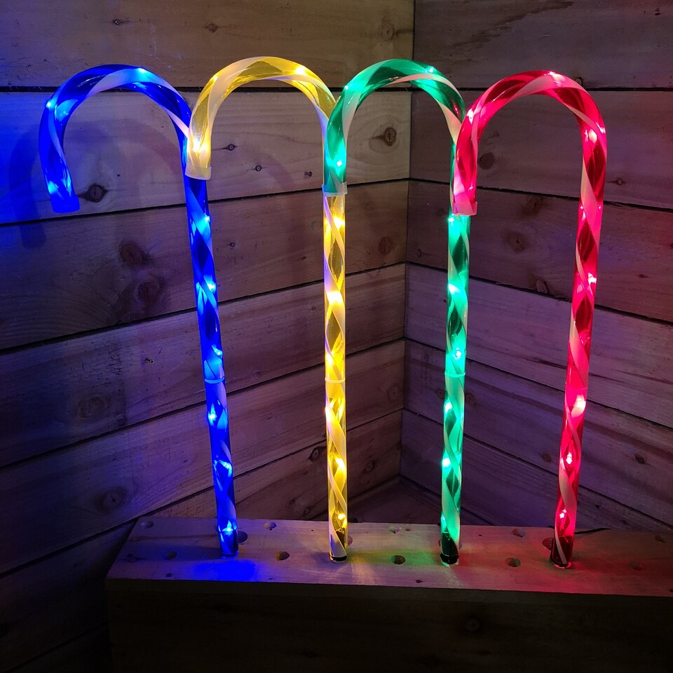 image 1 of 4pcs 62cm Premier Outdoor Multicoloured Christmas Candy Cane LED Path Lights for Garden | Multi | Multi Coloured