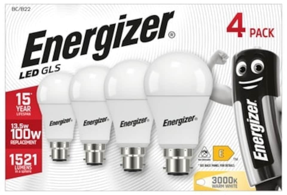 image 1 of Energizer LED GLS B22 1521lm 13.5W 3000K (Warm white) - Pack of 4 | White | 20