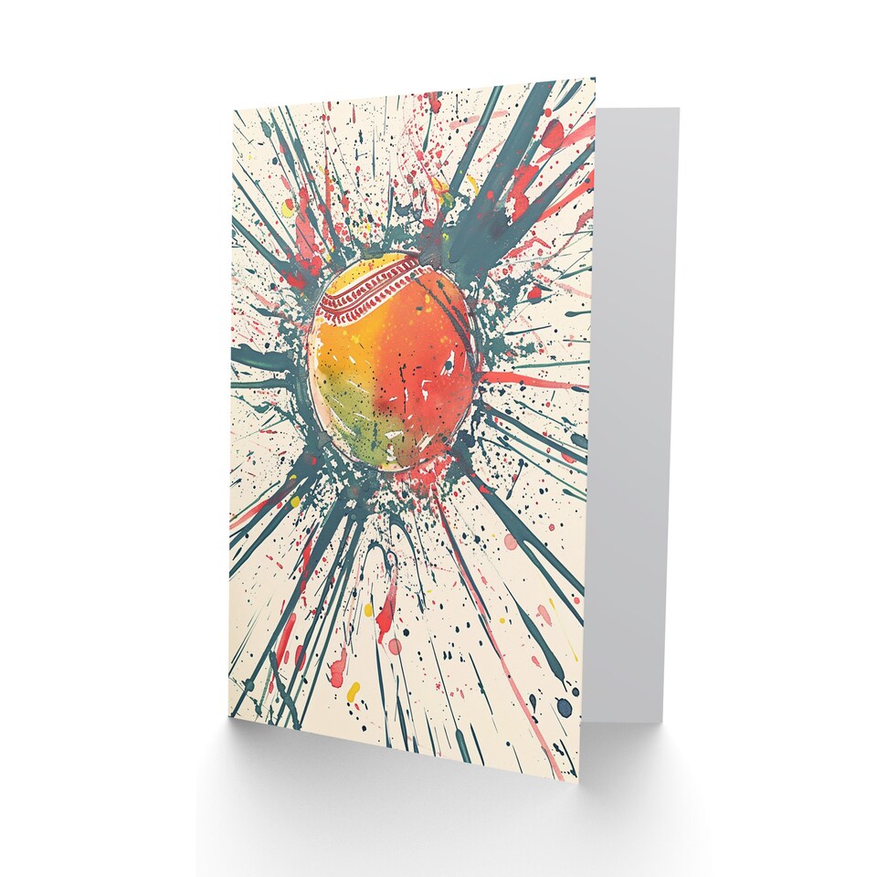 image 1 of Sport Cricket Ball Watercolour Paint Splatter Birthday Card