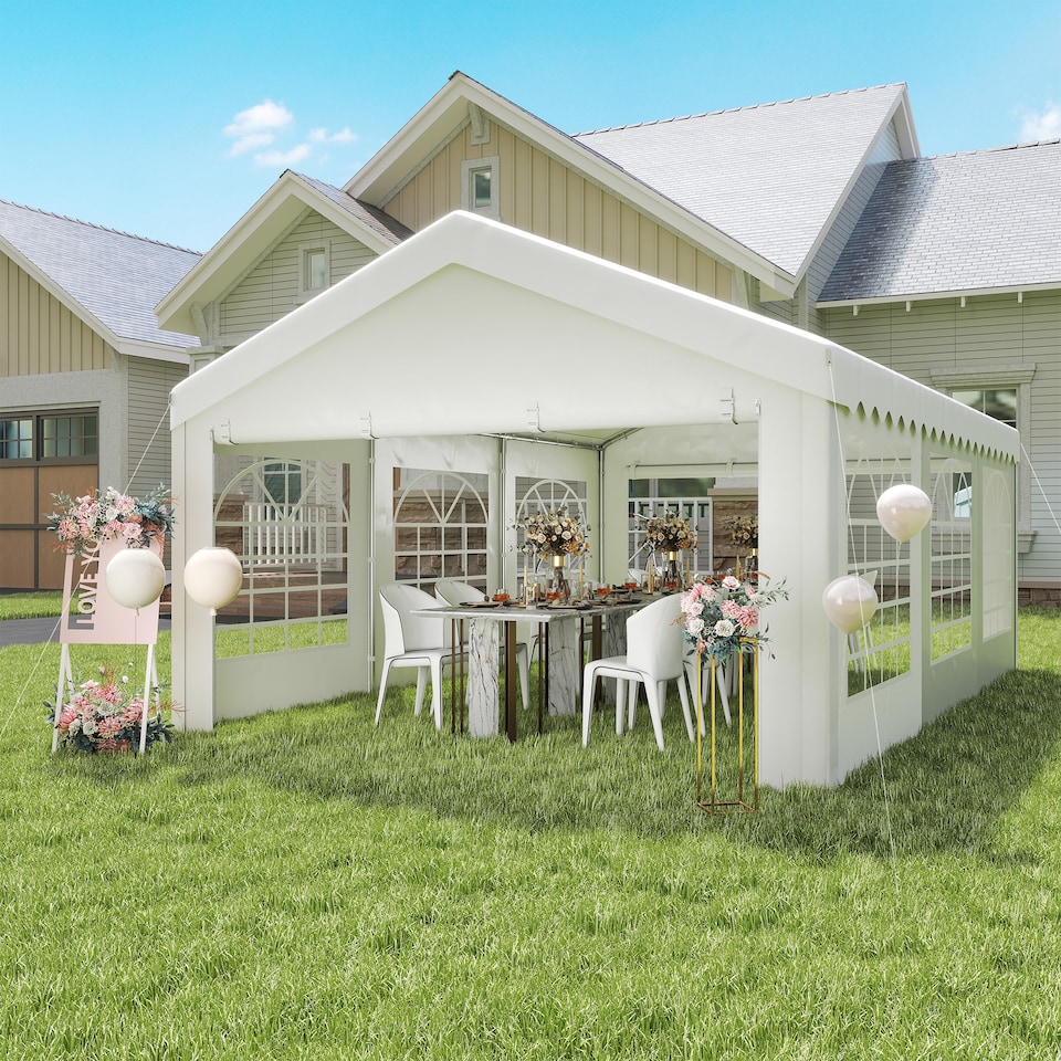 image 1 of Outsunny 6m Garden Gazebo Portable Carport Shelter w/ Removable Sidewalls&Doors