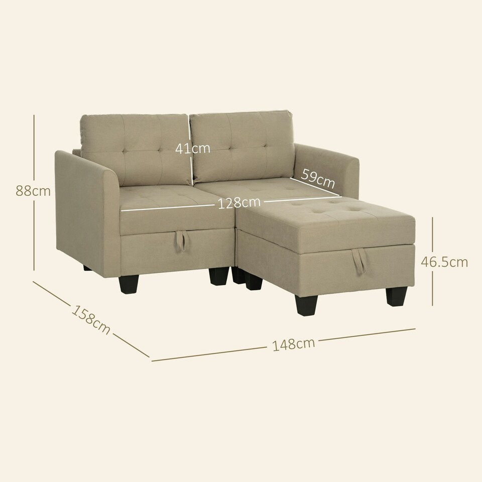 image 1 of HOMCOM Modular Sectional Sofa with Storage 2 Seater Sofa Set Brown Brown