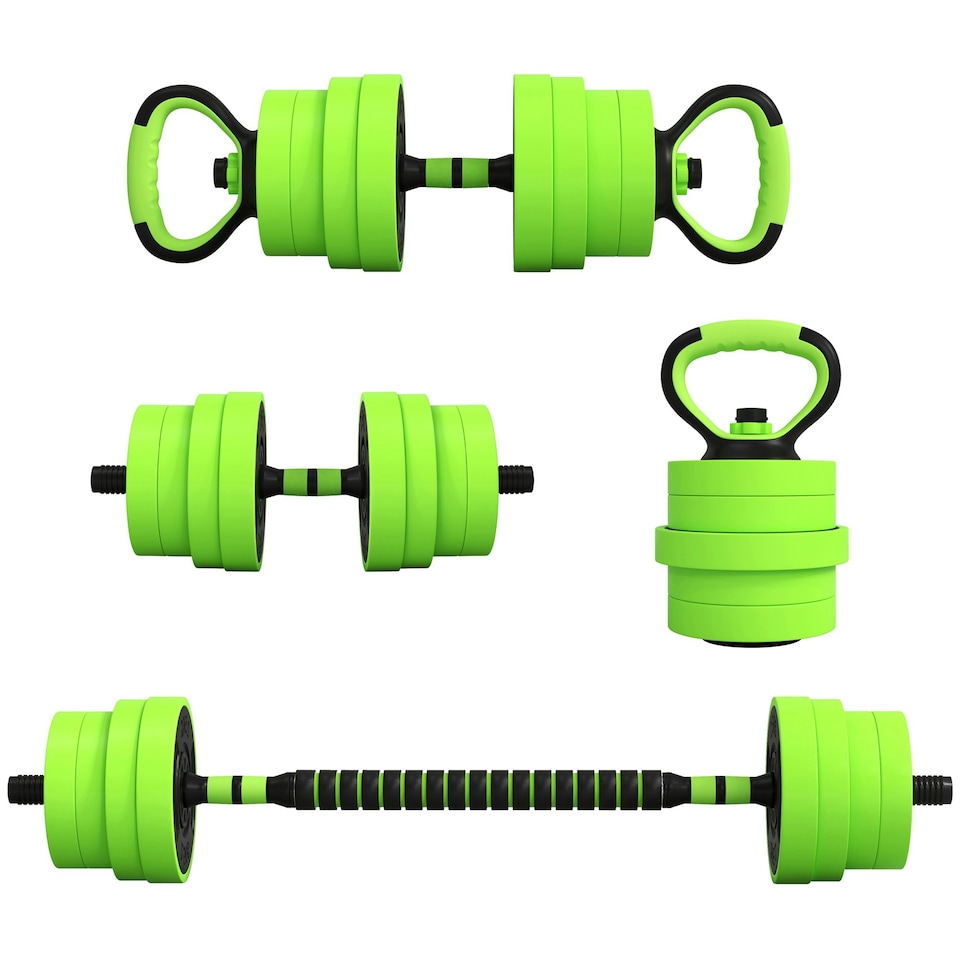 image 1 of SPORTNOW Weight Dumbbells Set, Barbell, Kettlebell, Push Up Stand, 30kg Green | Standard