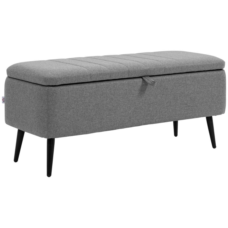 image 1 of HOMCOM Storage Ottoman Bench, Linen Fabric Footstool with Steel Legs Grey