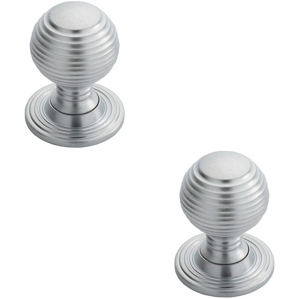 Loops 2x Textured Reeded Ball Cupboard Door Knob 35mm Dia Satin Chrome Handle