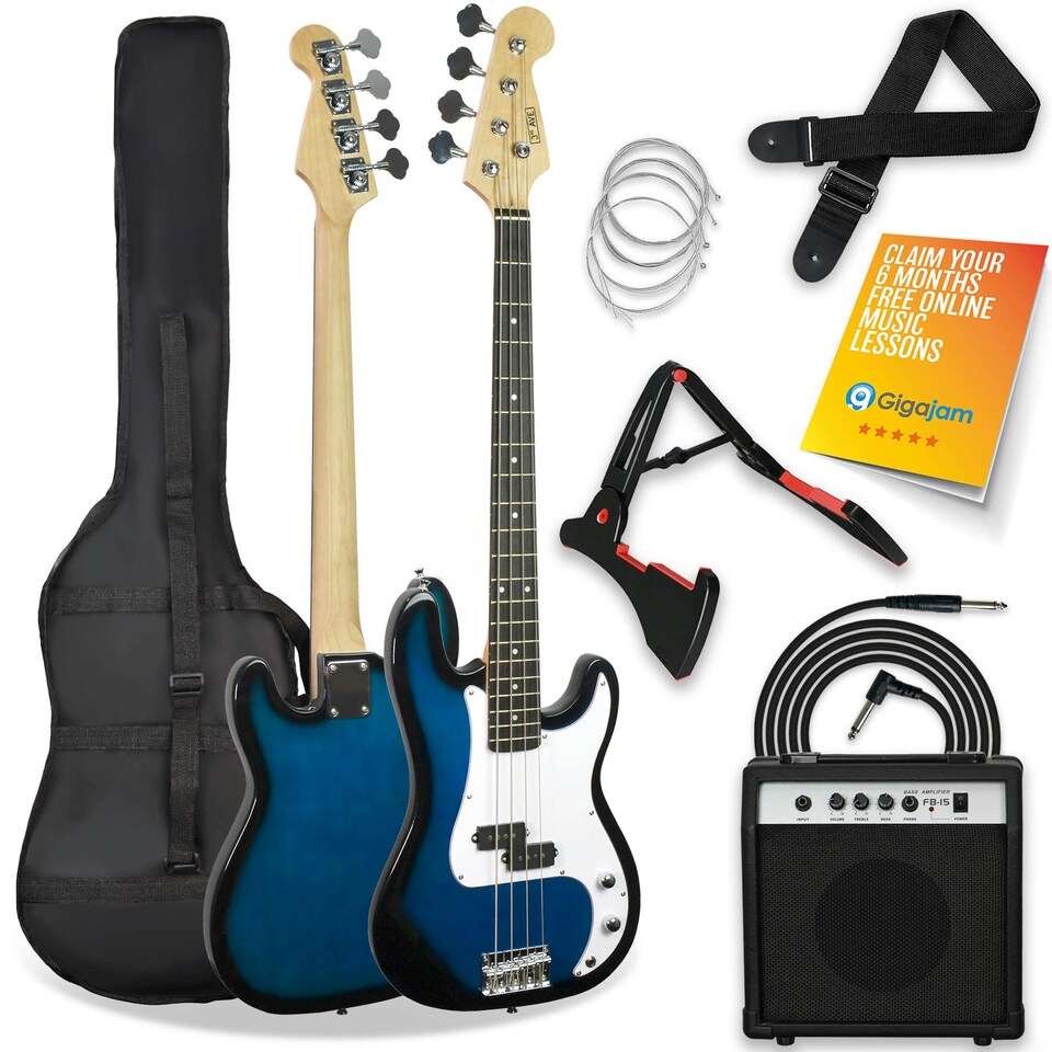image 1 of 3rd Avenue Electric Bass Guitar Pack with Amp White