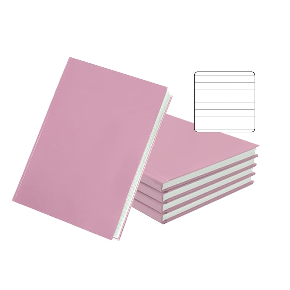 image 1 of Pack of 5 A5 160 Pages 8mm Ruled Pink Casebound Notebooks