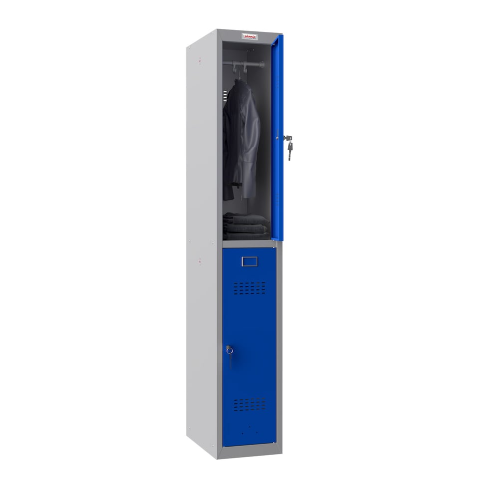 image 1 of Phoenix PL Series PL1233GBK 1 Column 2 Door 300mm Deep Personal locker Grey Body/Blue Doors with Key Lock