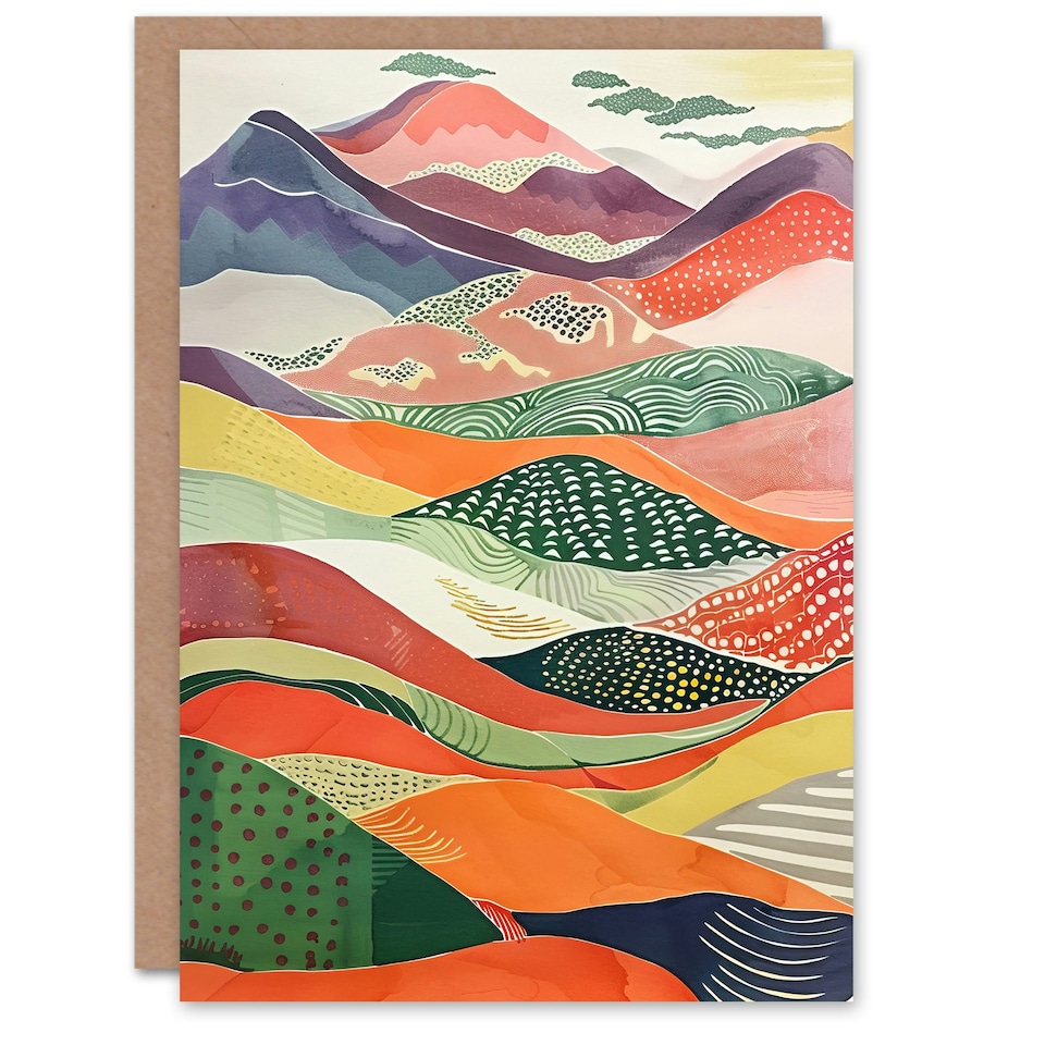 image 1 of Colourful Countryside Hills Folk Landscape Him Her Birthday Card