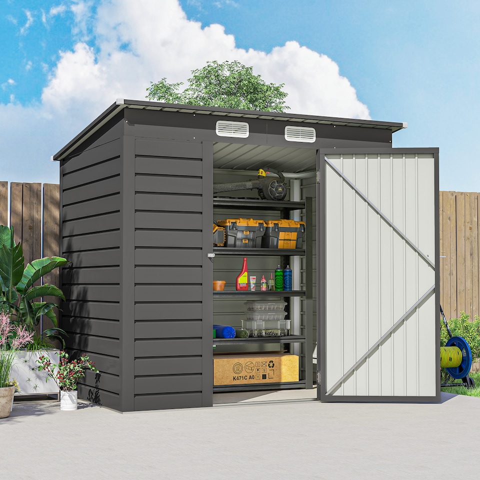 image 1 of Outsunny 6.3 x 4.3FT Garden Shed, Galvanised Metal Shed, Easy to Assemble, Outdoor Tool Storage Shed with Pent Roof, Lockable Door and 2 Vents, Grey | Grey | 1