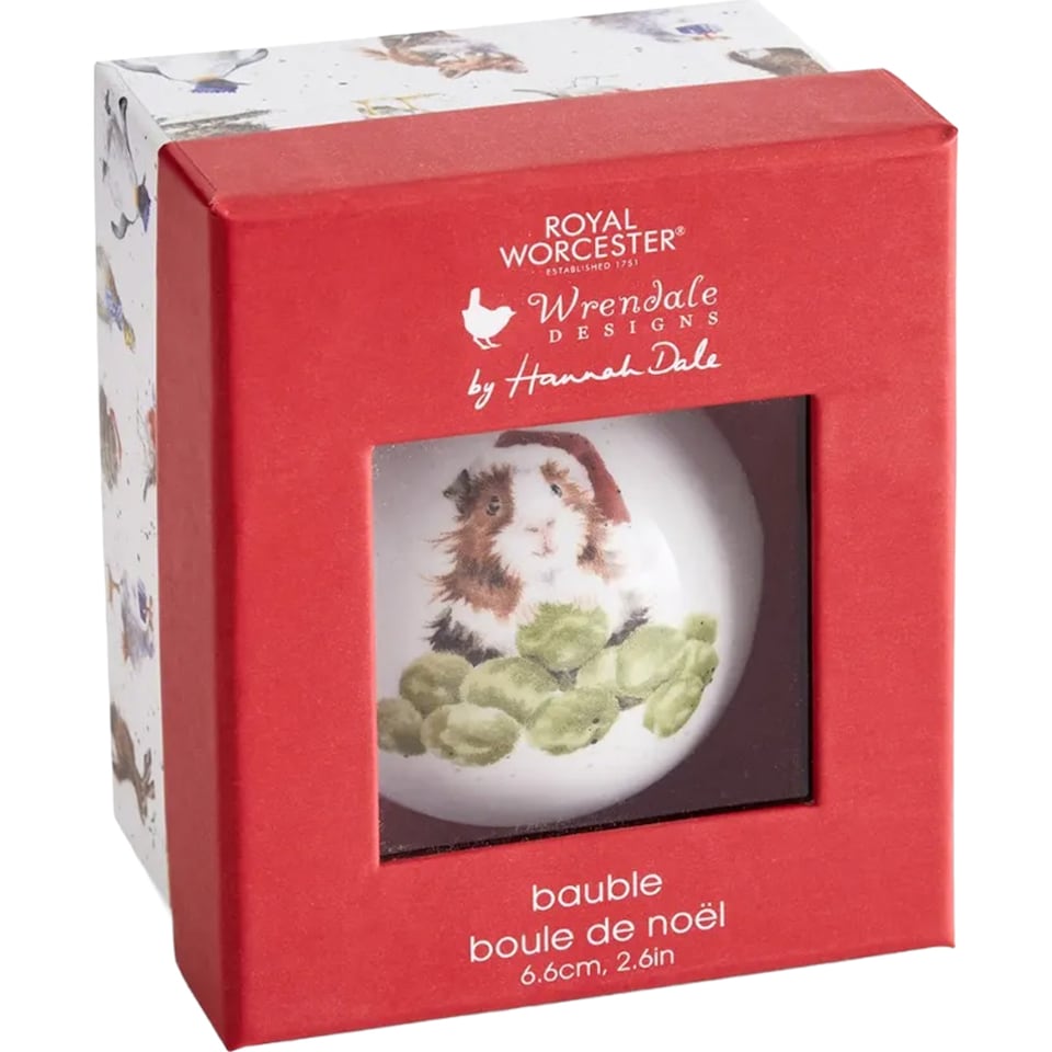 image 1 of Royal Worcester Illustrated Animal Christmas Bauble - Guinea Pig Design