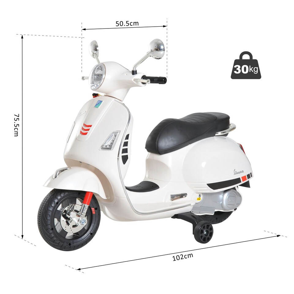 image 1 of HOMCOM Kids Ride On Motorcycle Vespa Licensed Boys Girls 6V LED Lights MP3 Horn