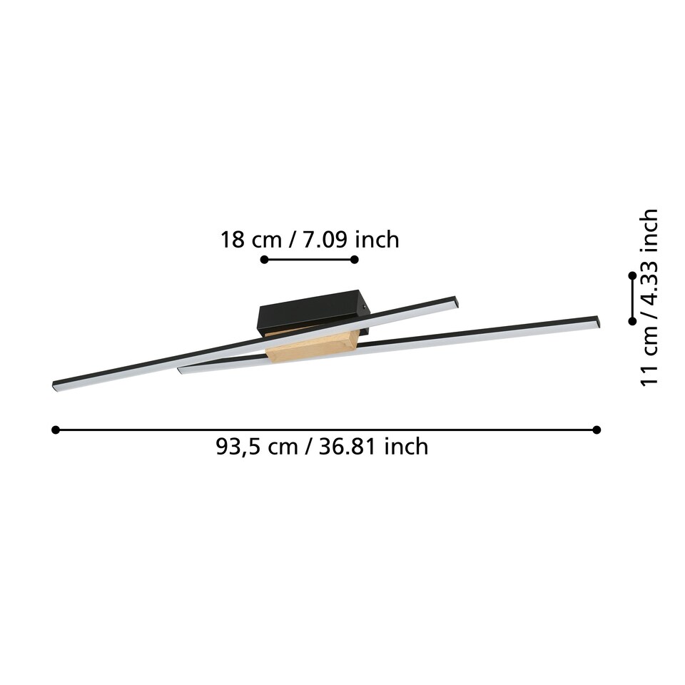 image 1 of EGLO Panagria Modern LED Ceiling Light with Wood Accents WBS | Black