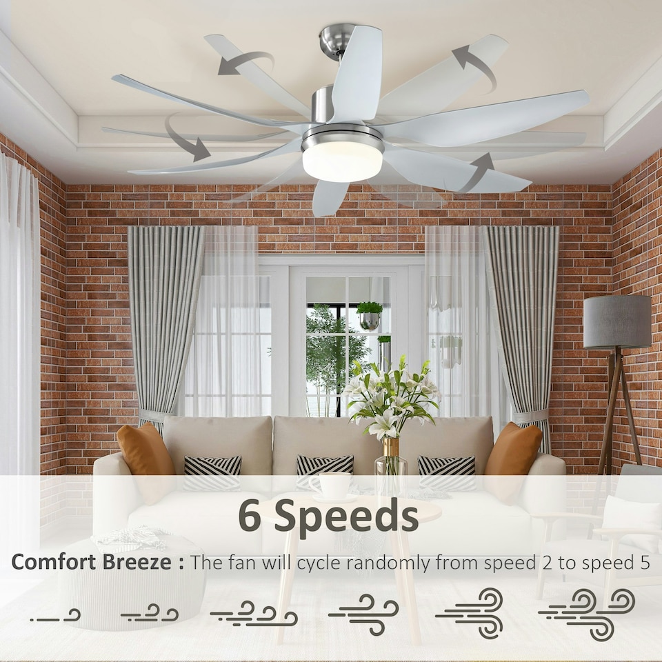image 1 of HOMCOM Reversible Ceiling Fan w/ Light, 6 Blades Indoor LED Lighting Fan, Silver