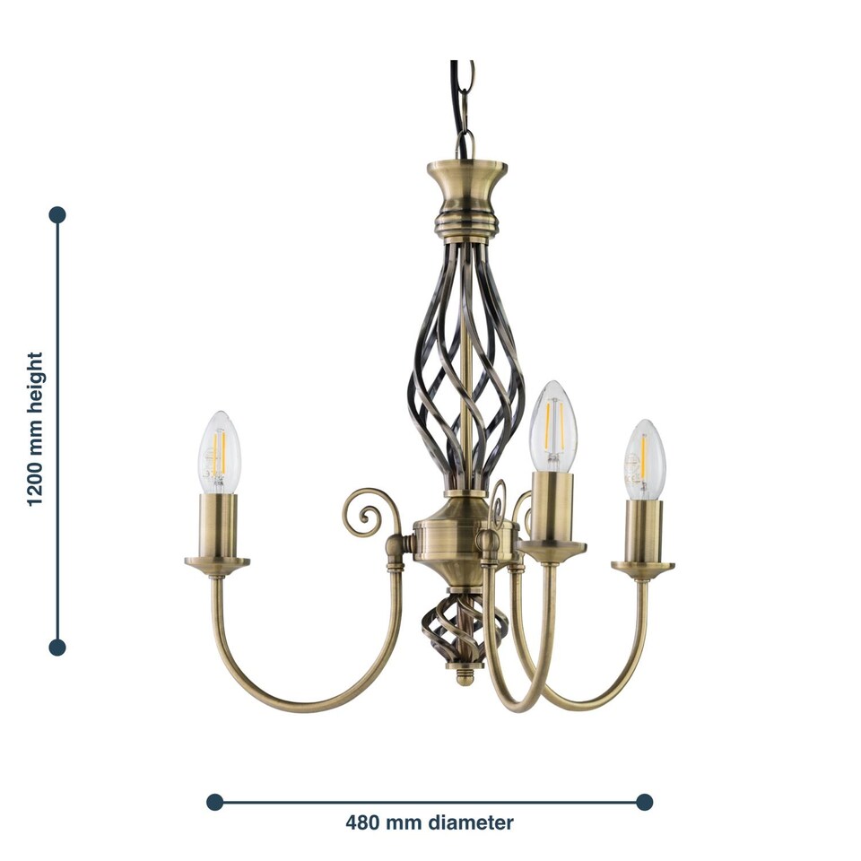 image 1 of Barley Twist - Antique Brass 3 Light Pendant | Bronze | 1